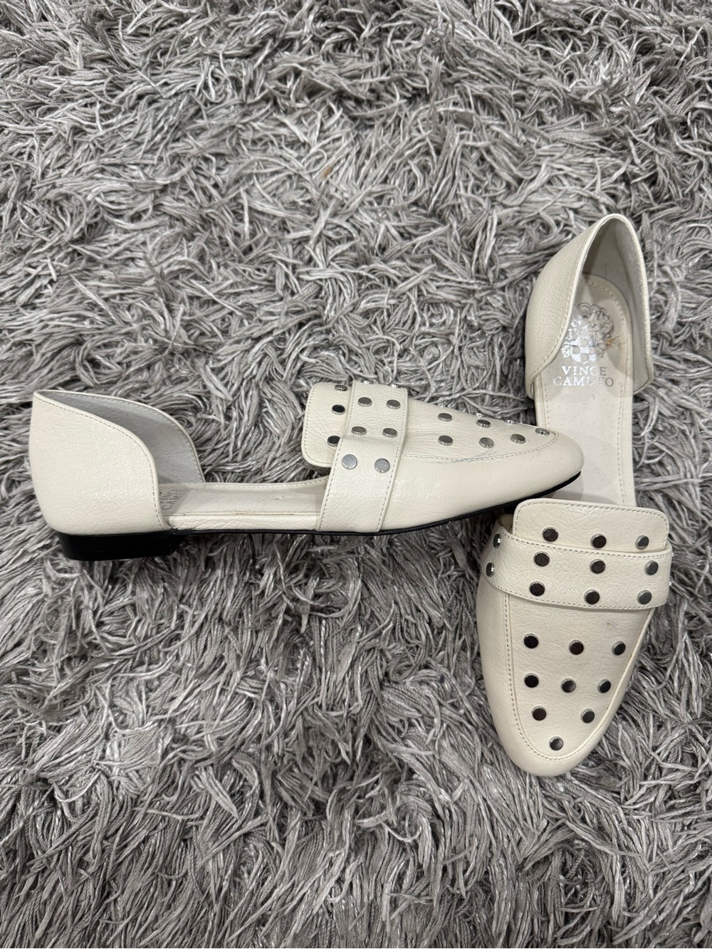 Vince Camuto Cream Perforated D'Orsay Loafers with Stud Accents